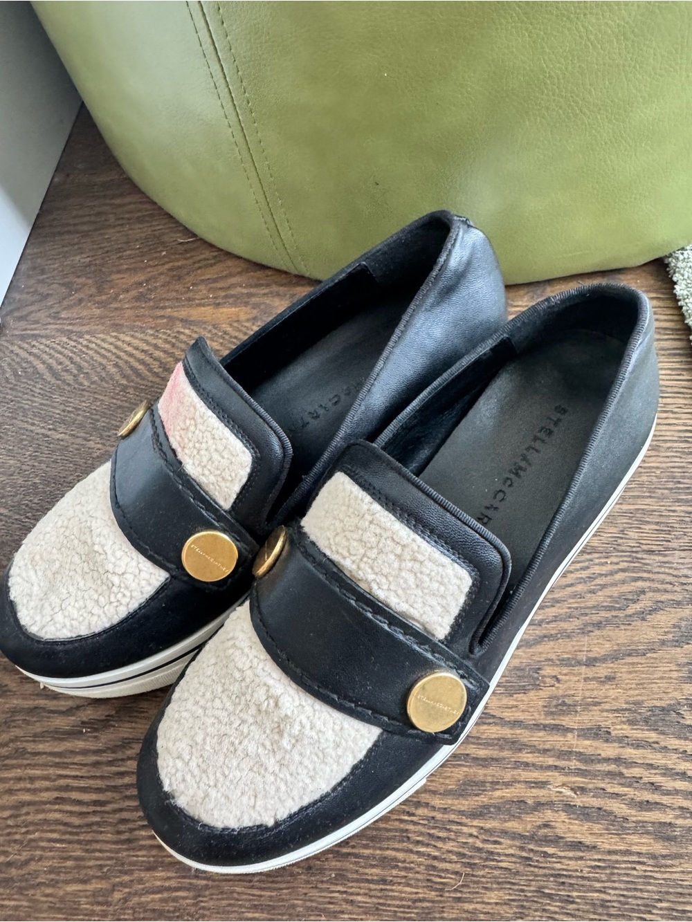 Stella McCartney Black Shearling Binx Platform Slip-On Sneakers Size 36 eu